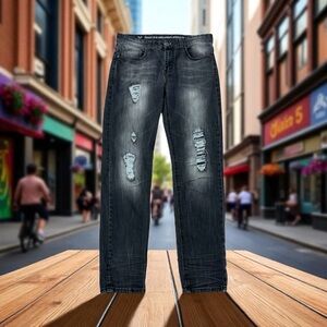 Versace Black Straight Jeans Mens Distressed Modern 32” waist x 31” Inseam